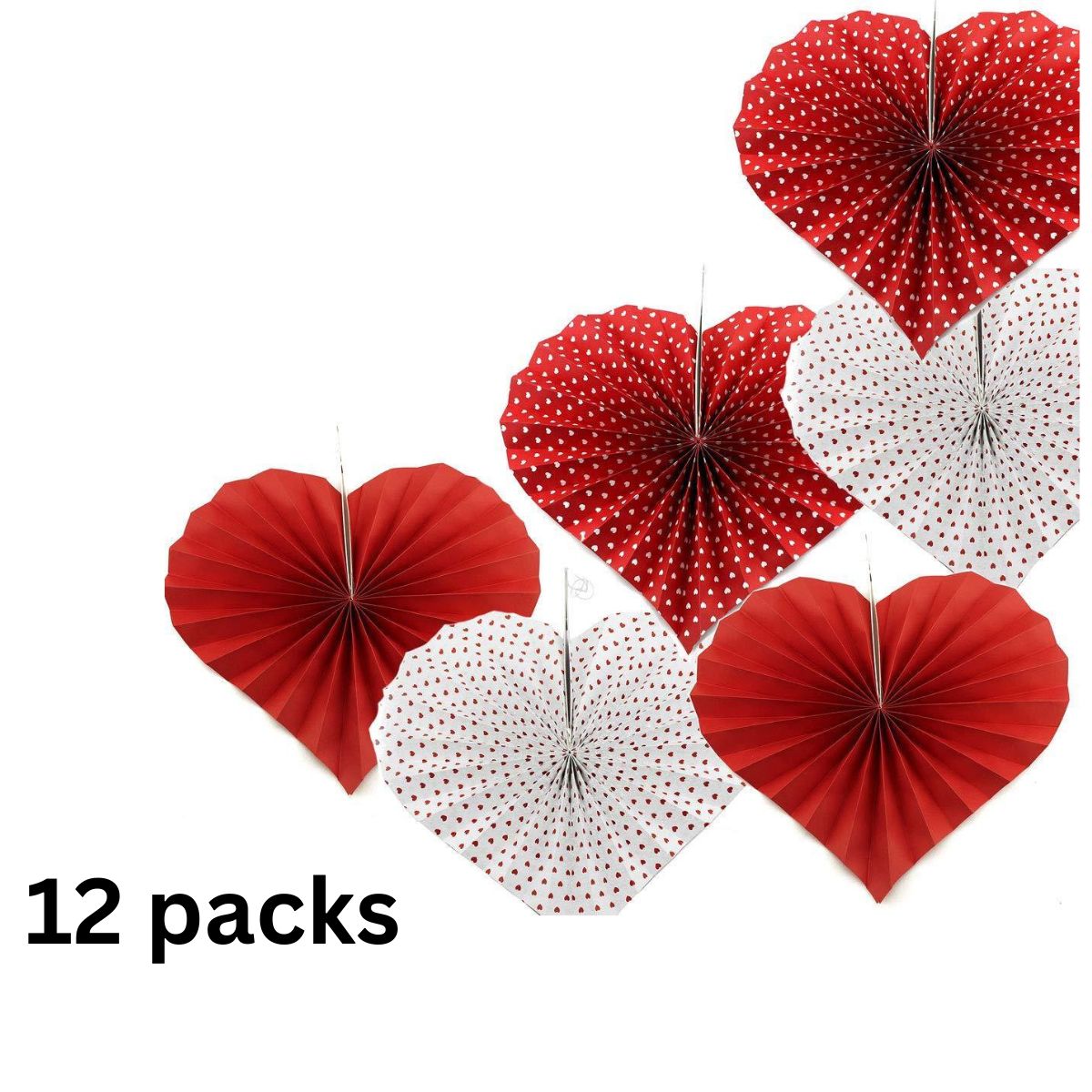 Decorated Heart Shaped Paper Fans Decorations 12 packs